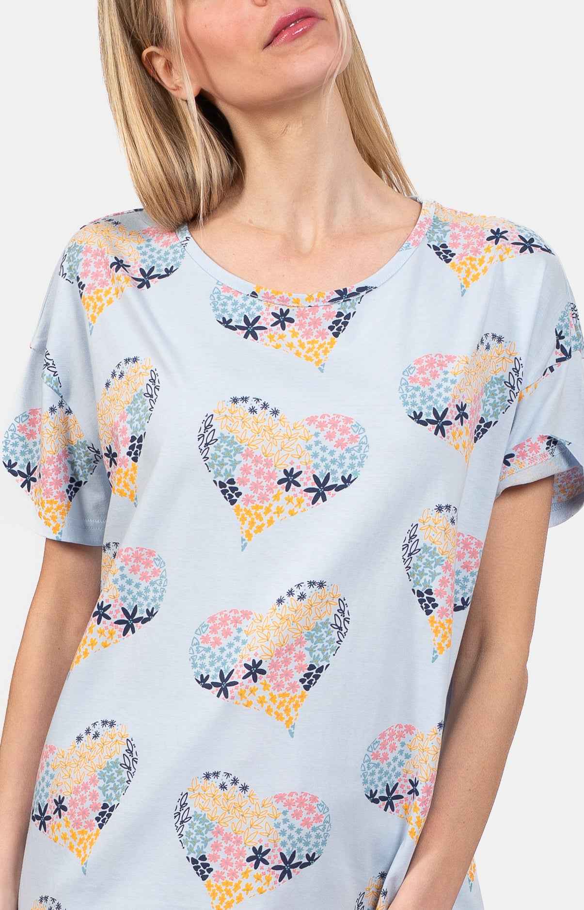 Pyjashort femme 100% coton T-shirt oversize - FLEUR