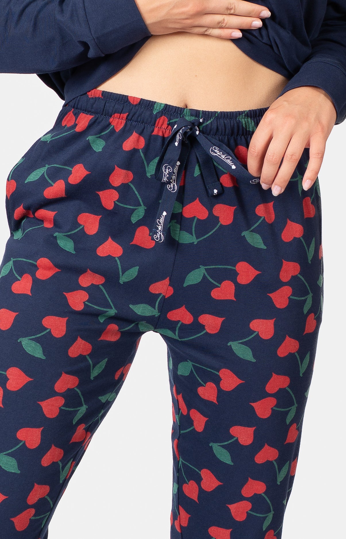 Pyjama long col V oversize - CHERRY