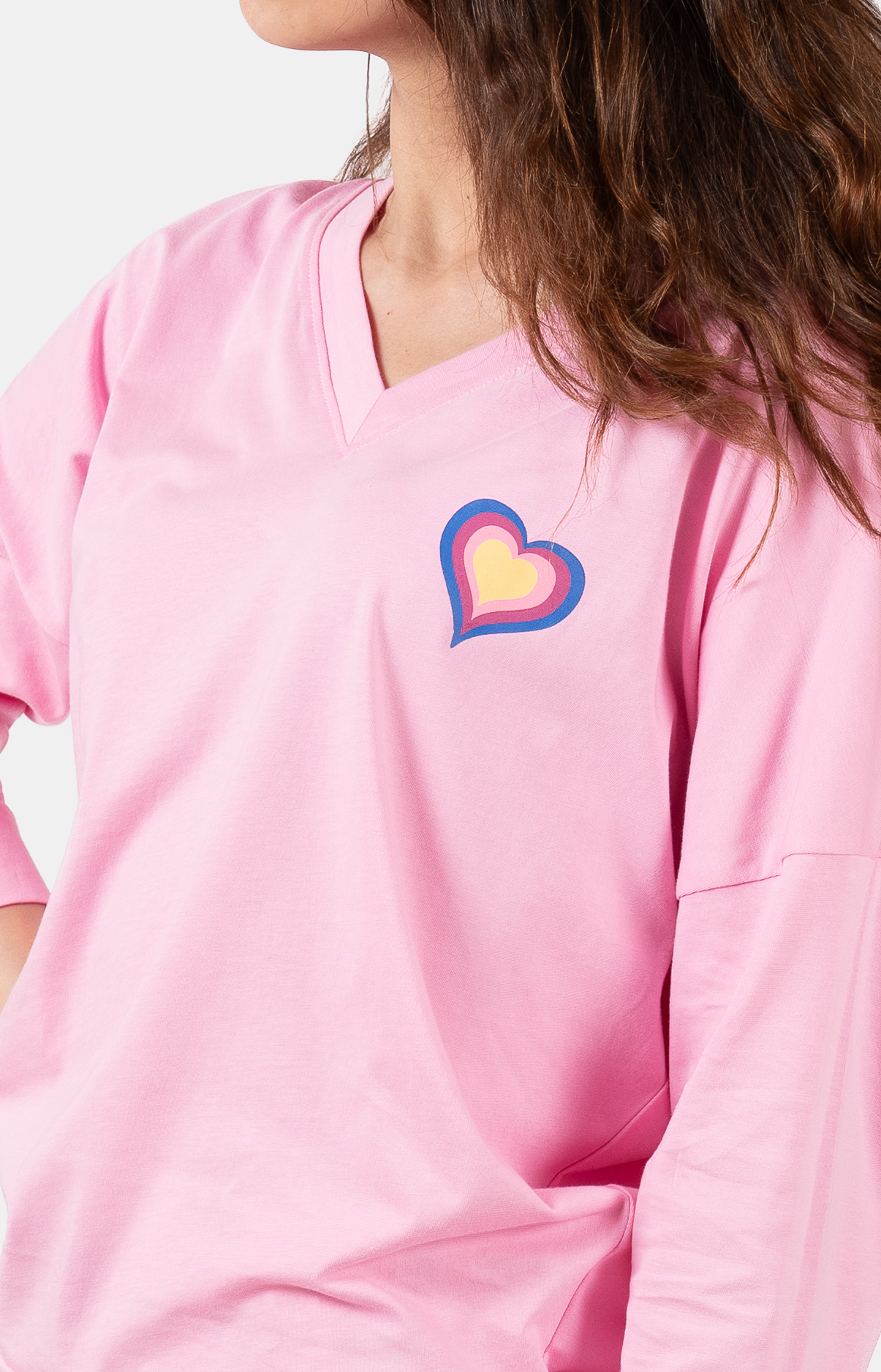 Pyjama Femme long col V oversize -100% coton - RAINBOW