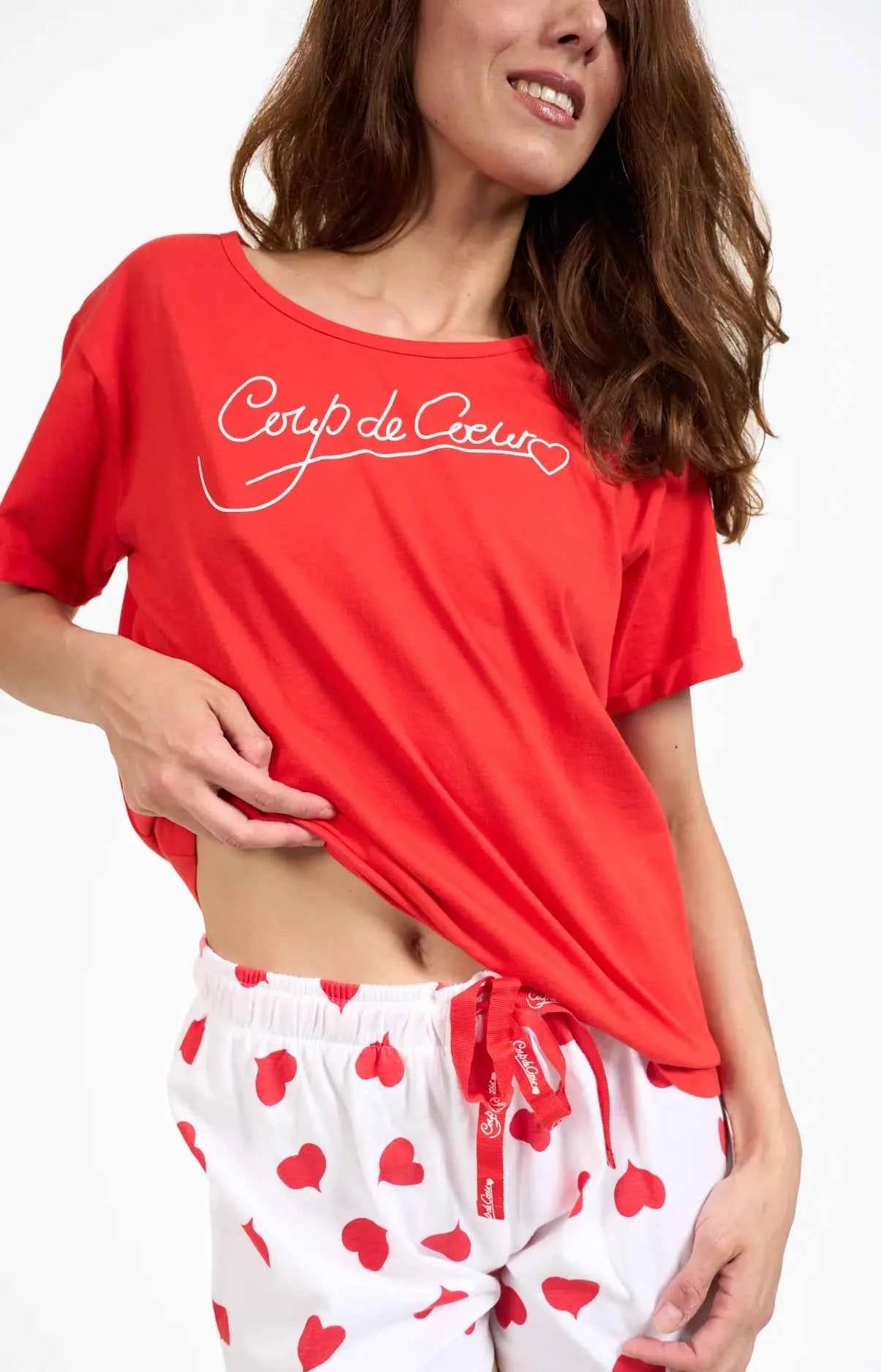 Pyjashort femme 100% coton - COEUR