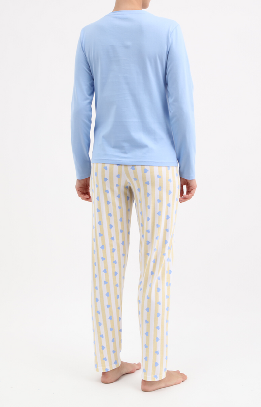 Pyjama Femme long col rond 100% coton- CORAY - Taille 38, Couleur Jaune