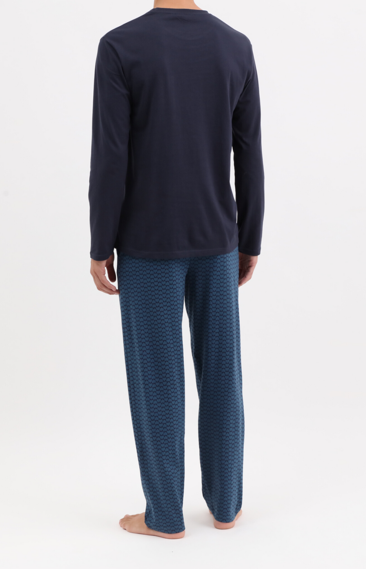 Pyjama homme long col rond - 100% coton - BICOEUR - Taille M, Couleur Marine