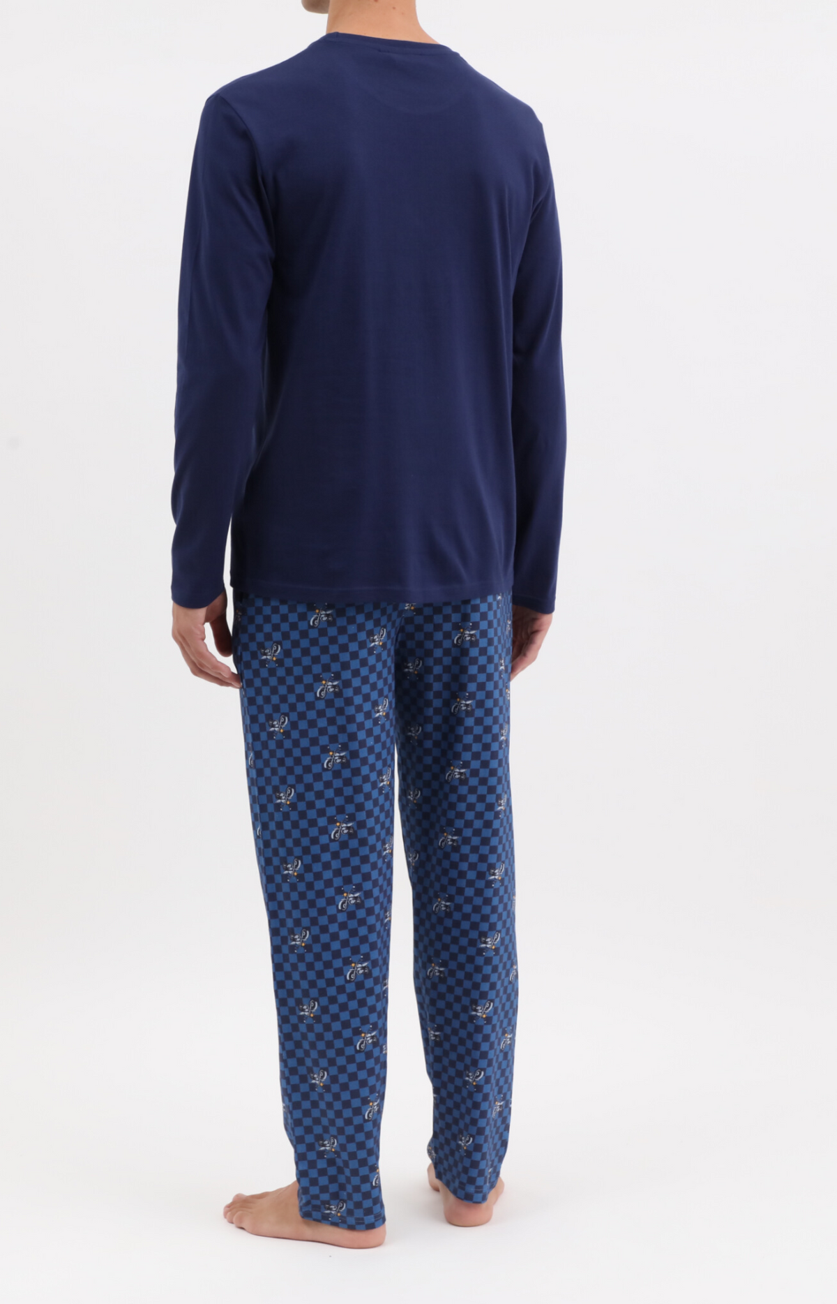 Pyjama homme long col rond - 100% coton - MOTO - Taille M, Couleur Bleu