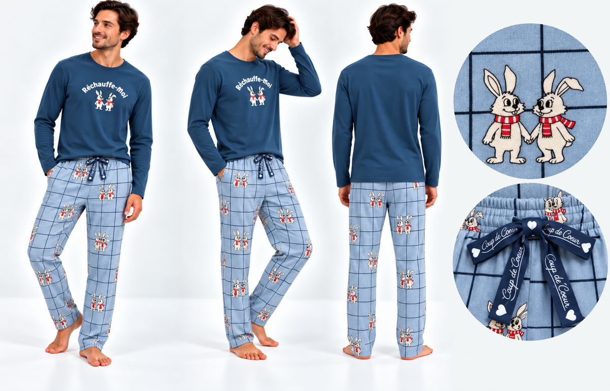 Pyjama homme long chaud col rond - 100% coton - TOGETHER