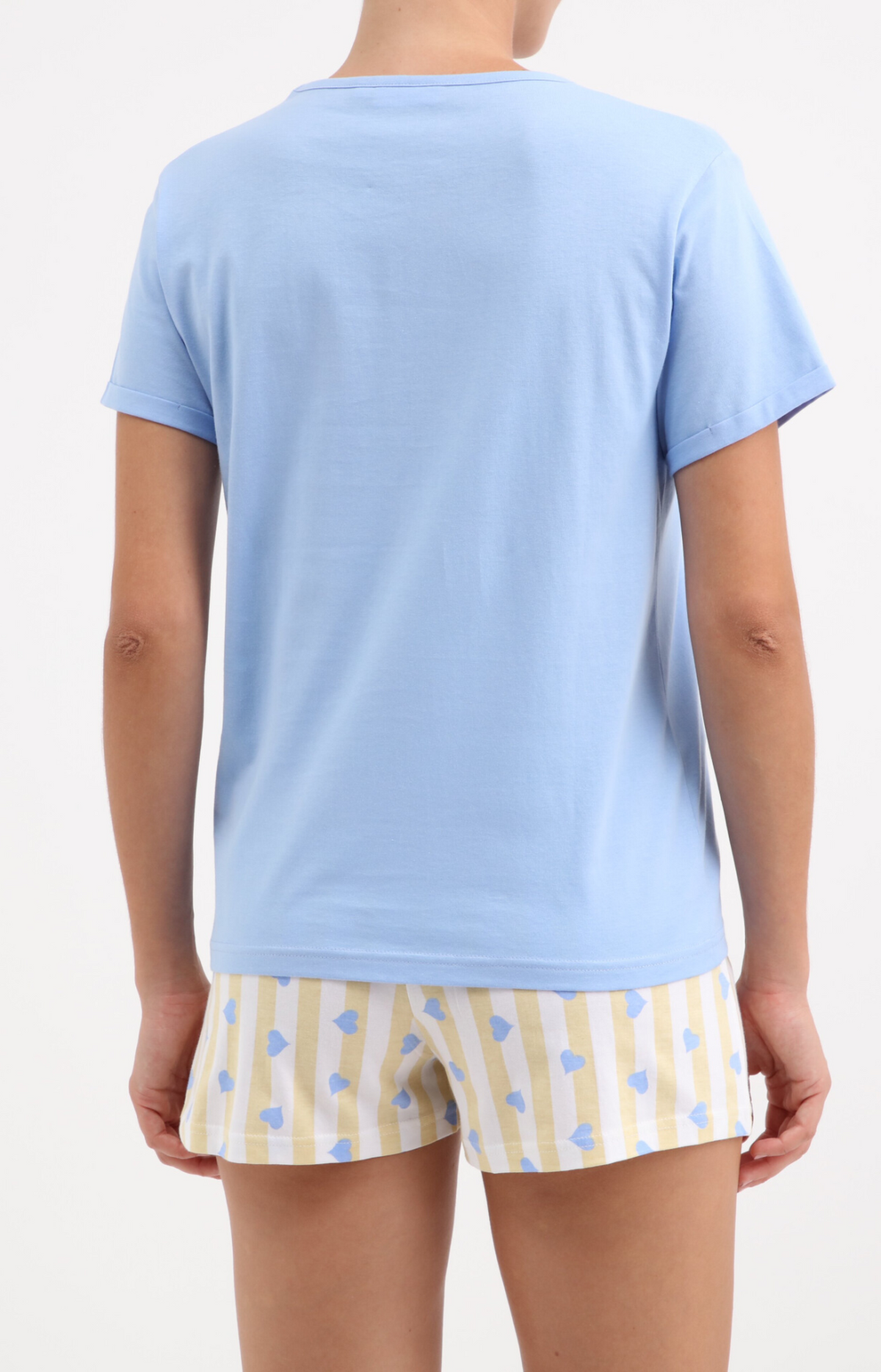 Pyjacourt femme col rond -100% coton - COREY - Taille 38, Couleur Jaune