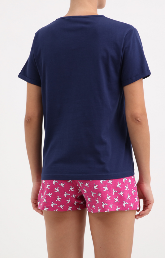 Pyjacourt femme col rond -100% coton - DOVE - Taille 38, Couleur Fushia