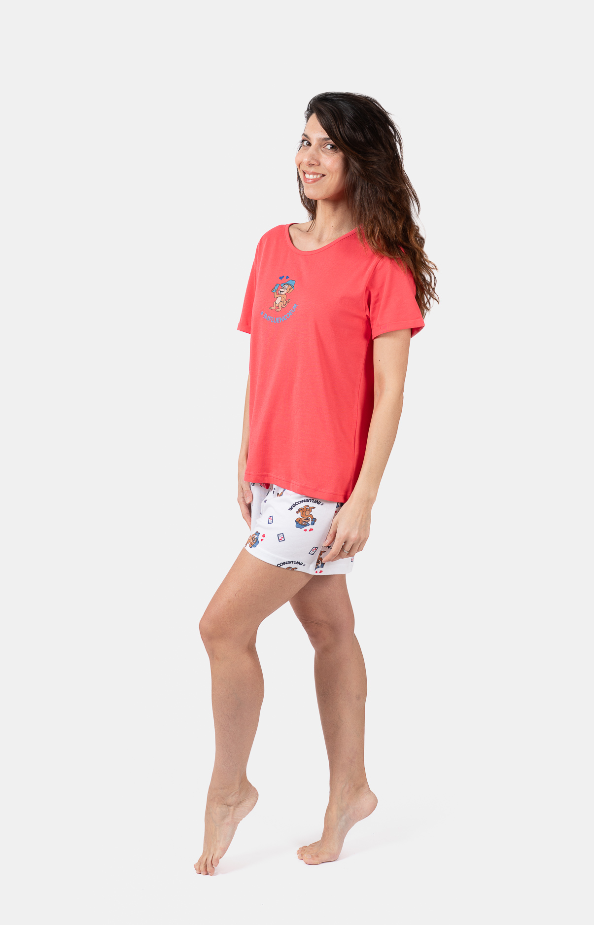 Pyjacourt femme col rond - 100% coton -SINGE