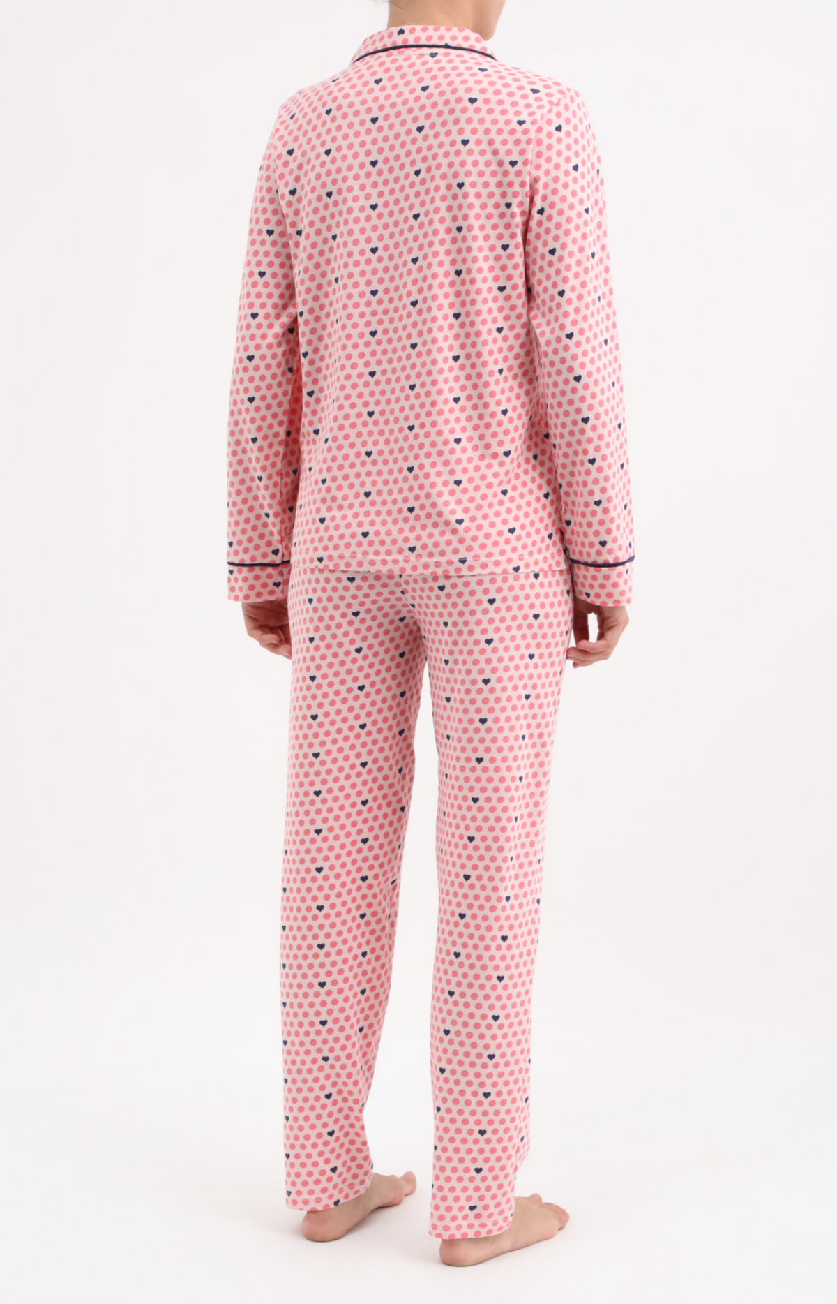 Pyjama Femme long veste boutonnée 100% coton - POIS - Taille 38, Couleur Rose