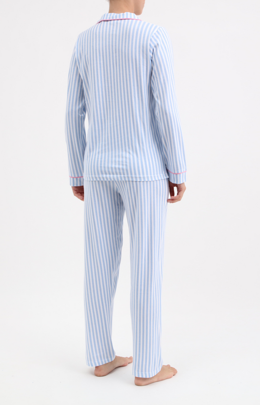 Pyjama femme long veste boutonnée 100% coton- RAYE - Taille 38, Couleur Ciel