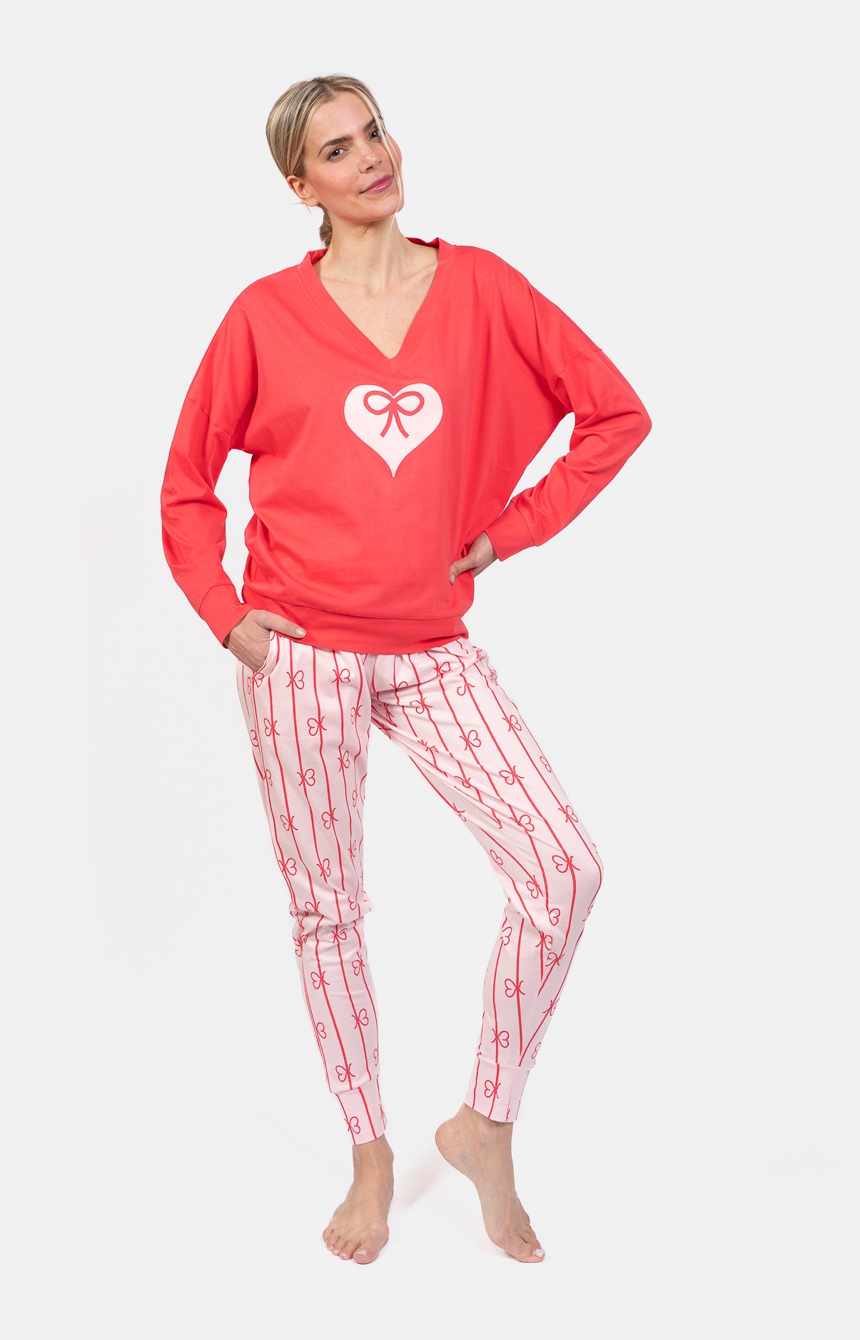 Long oversized V-neck pajamas - NOEUD