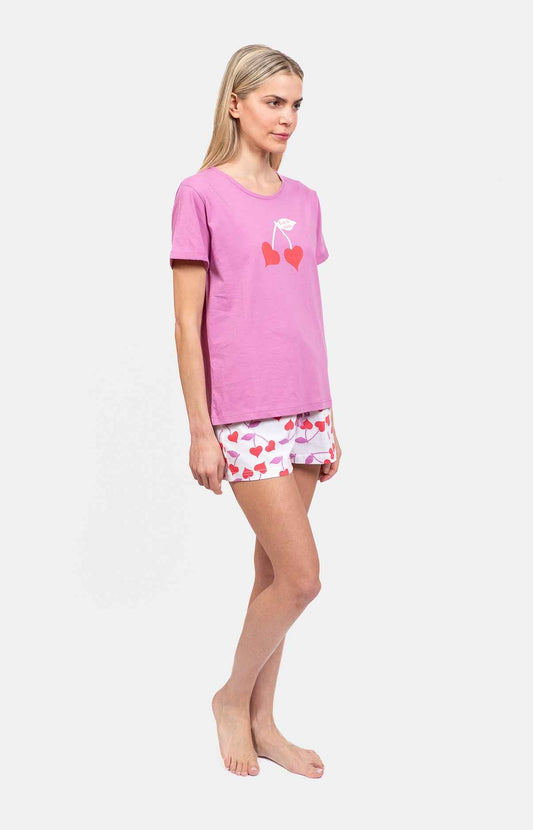 Pyjashort femme 100% coton - CHERRY