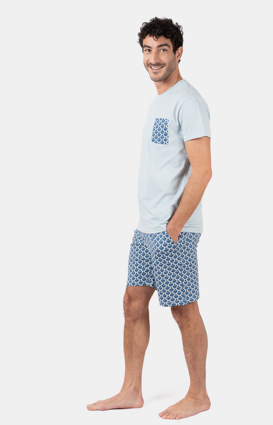 Pack cadeau Pyjashort bleu clair Homme + chaussettes offertes