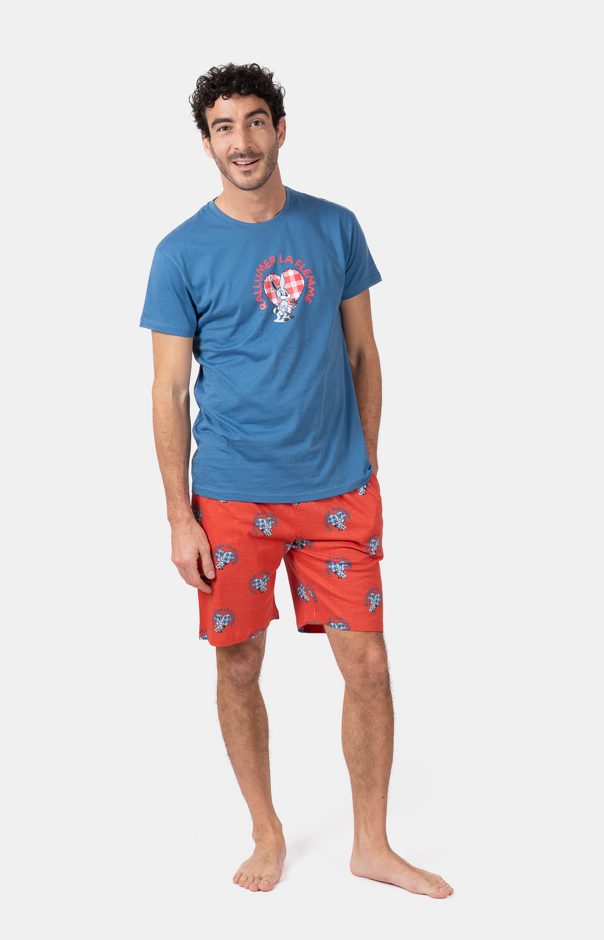 Pyjacourt homme col rond - 100% coton - FLEMME - Taille S, Couleur Orange