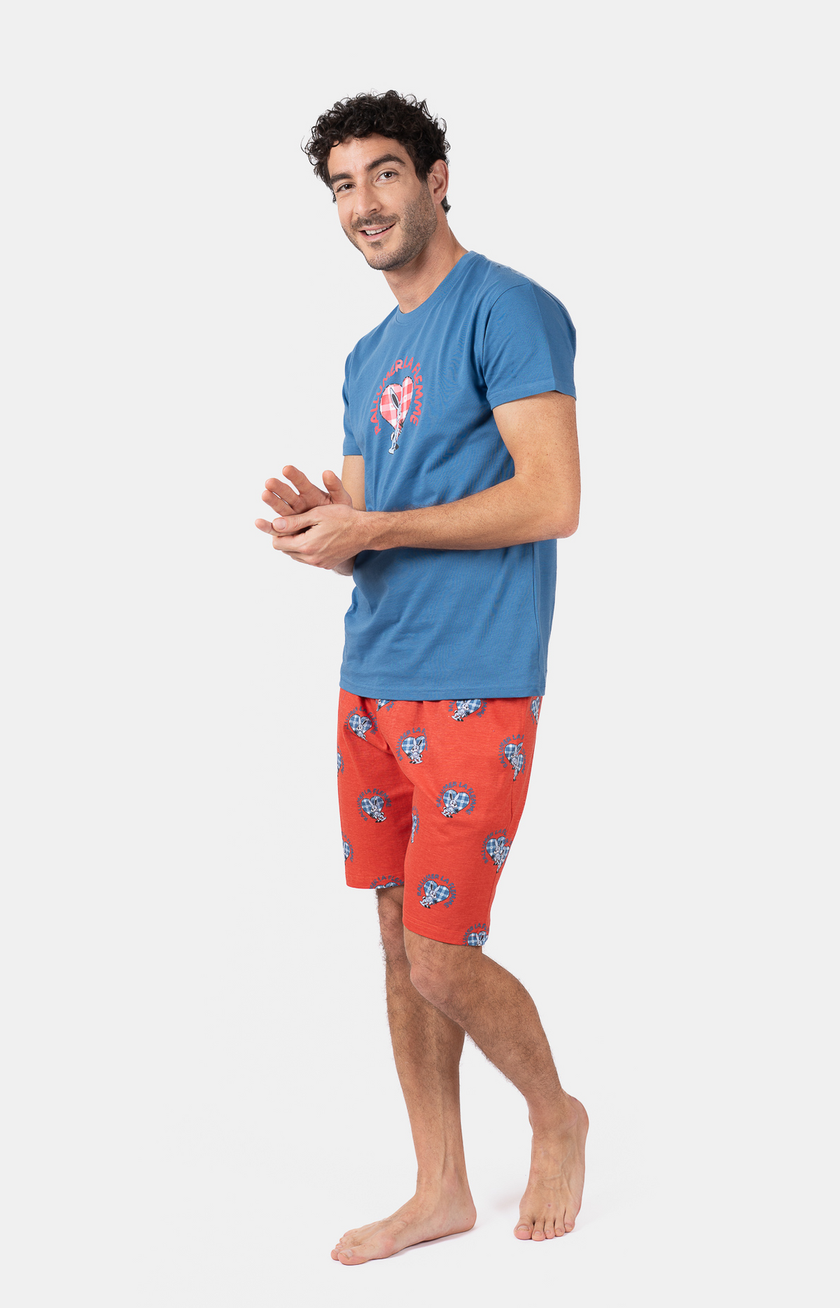 Pyjacourt homme col rond - 100% coton - FLEMME - Taille L, Couleur Orange