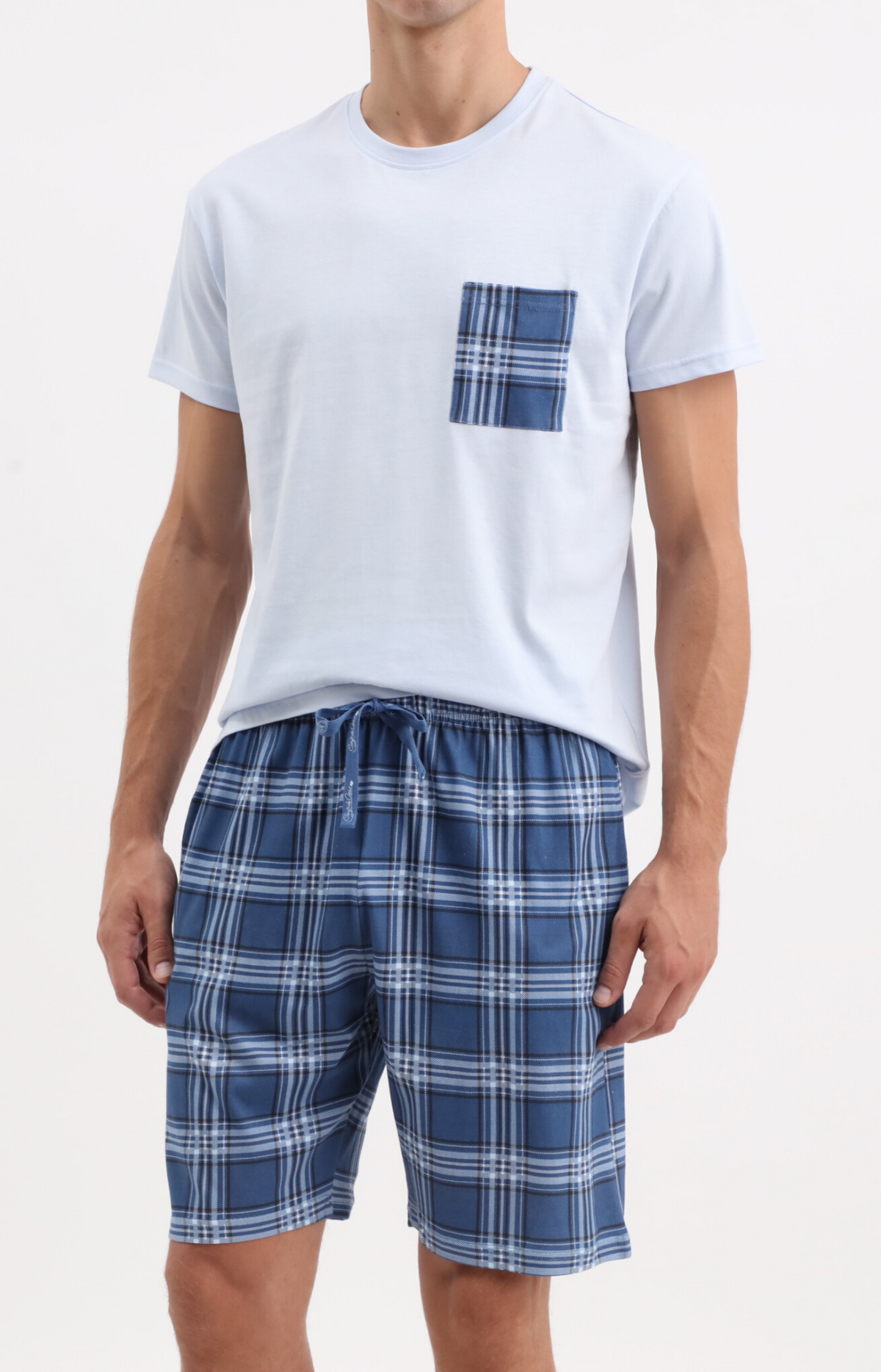 Pyjacourt homme col rond - 100% coton - LOVE - Taille S, Couleur Bleu
