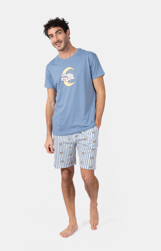 Pyjacourt homme col rond - 100% coton - PIGG - Taille S, Couleur Bleu