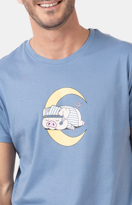 Pyjacourt homme col rond - 100% coton - PIGG - Taille M, Couleur Bleu