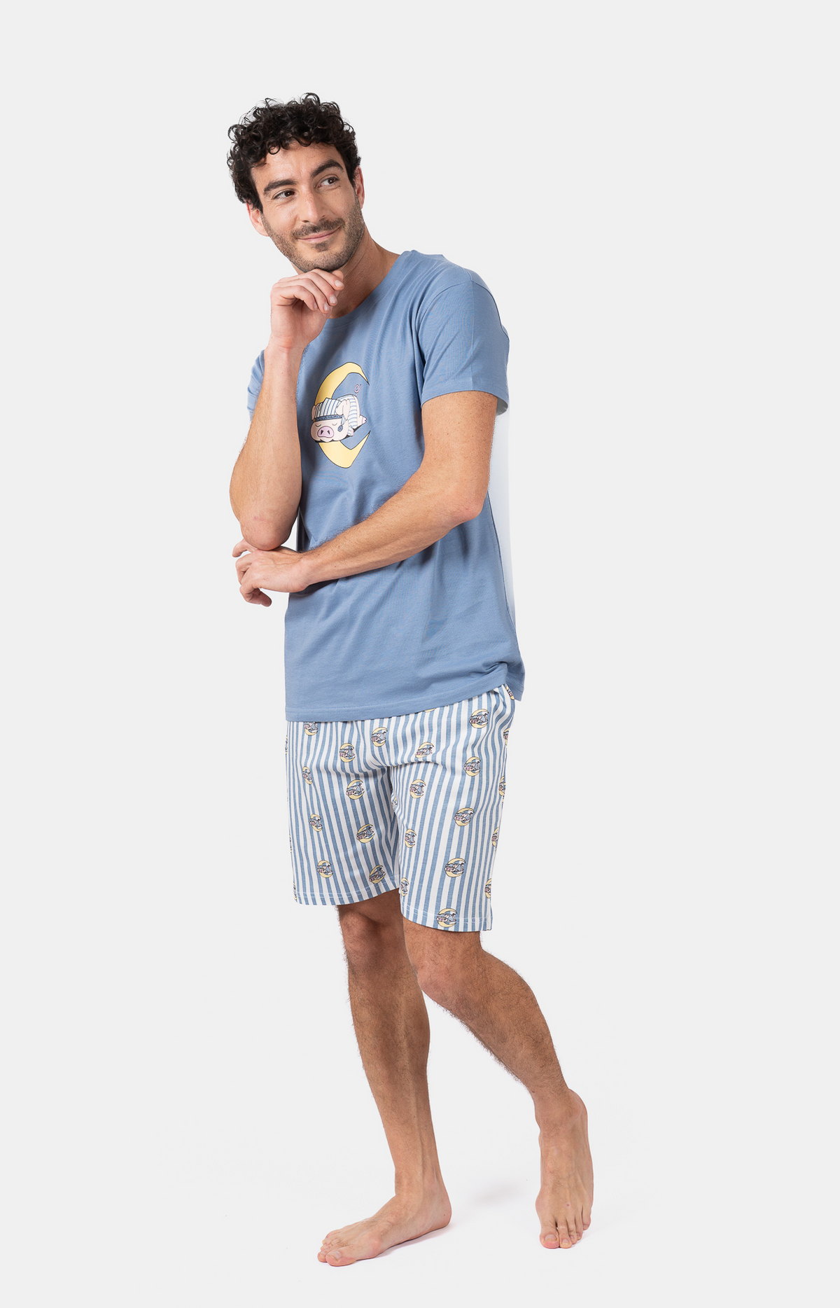 Pyjacourt homme col rond - 100% coton - PIGG - Taille L, Couleur Bleu