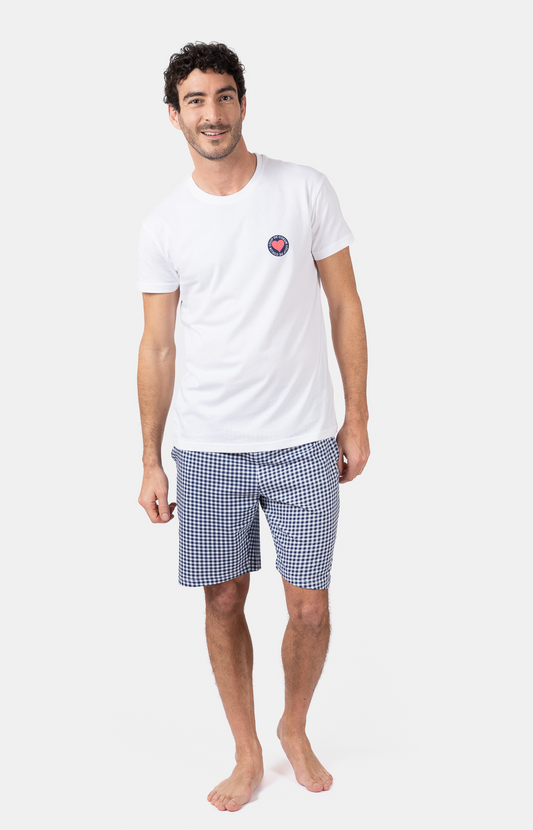 Pyjacourt homme col rond - 100% coton - VICHY