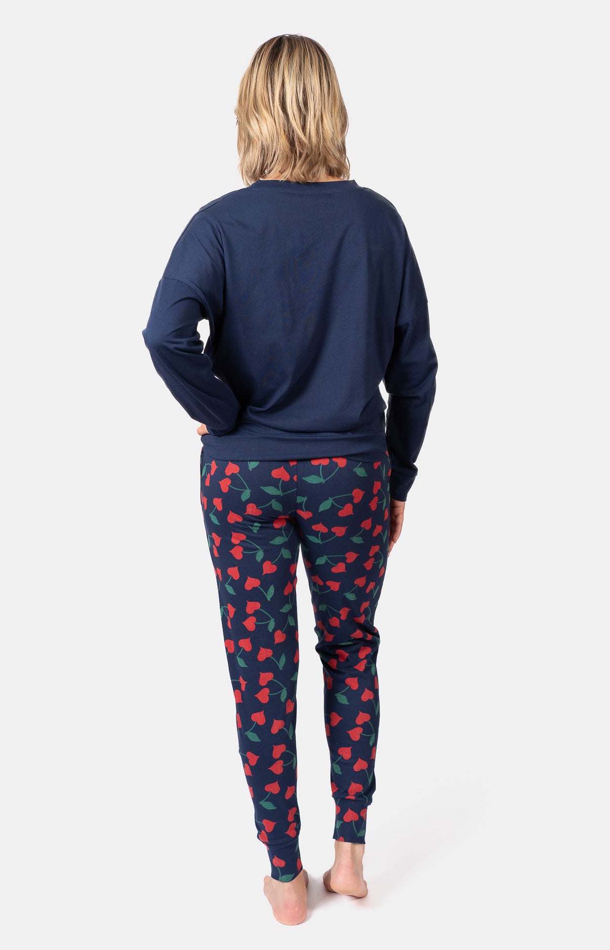 Pyjama long col V oversize - CHERRY