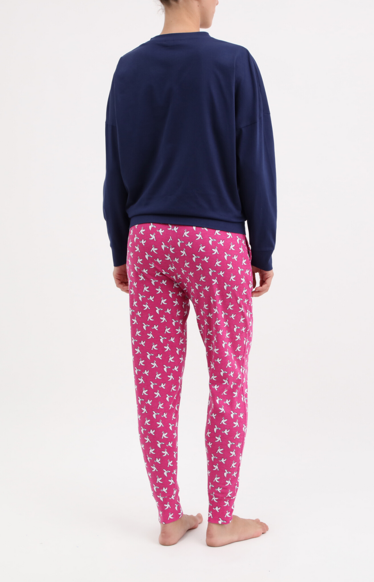 Pyjama femme long col V oversize 100% coton - DOVE - Taille 38, Couleur Fushia