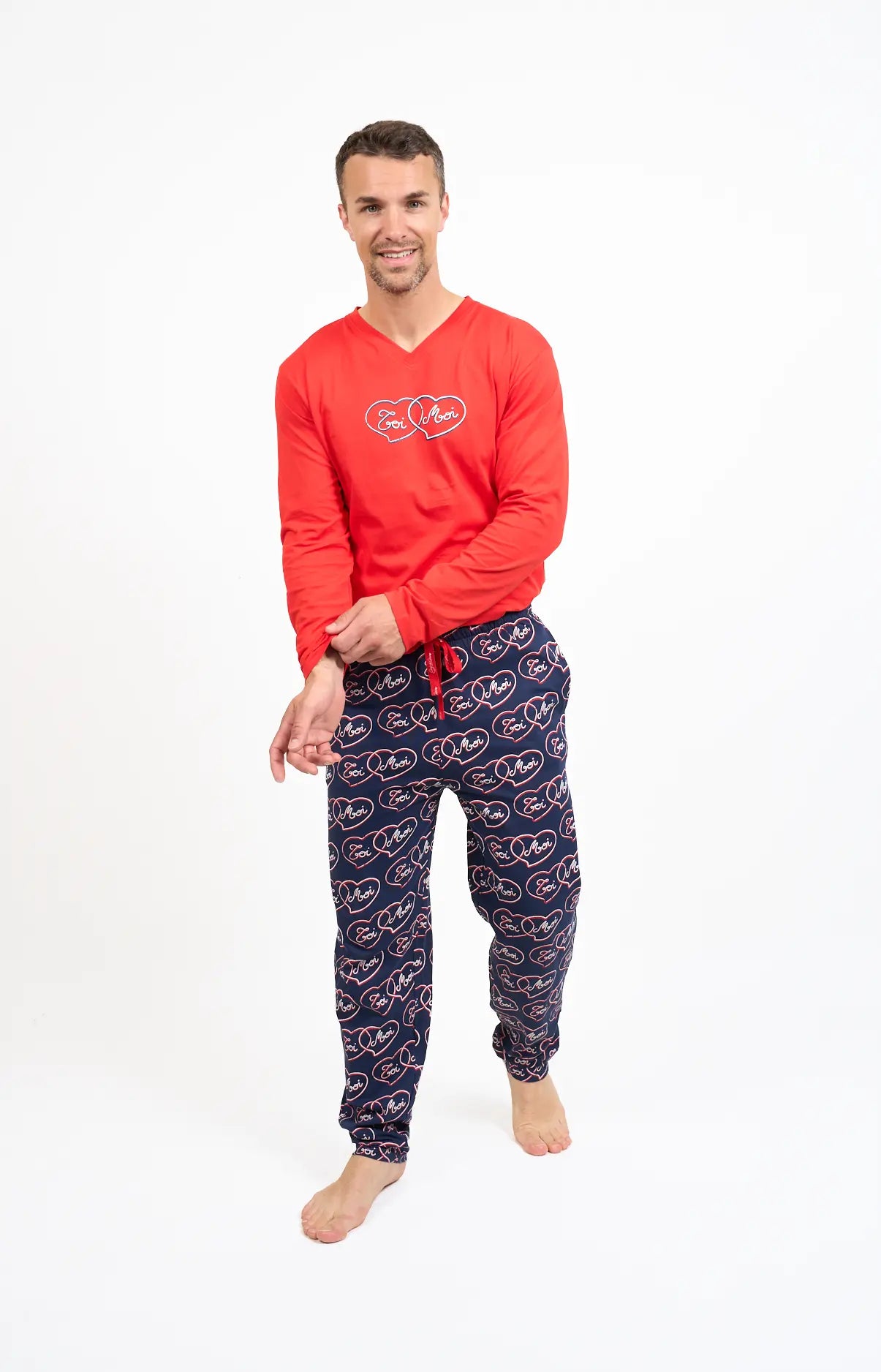 Pyjama homme long col v Coup de Coeur 100% coton Coup de Coeur