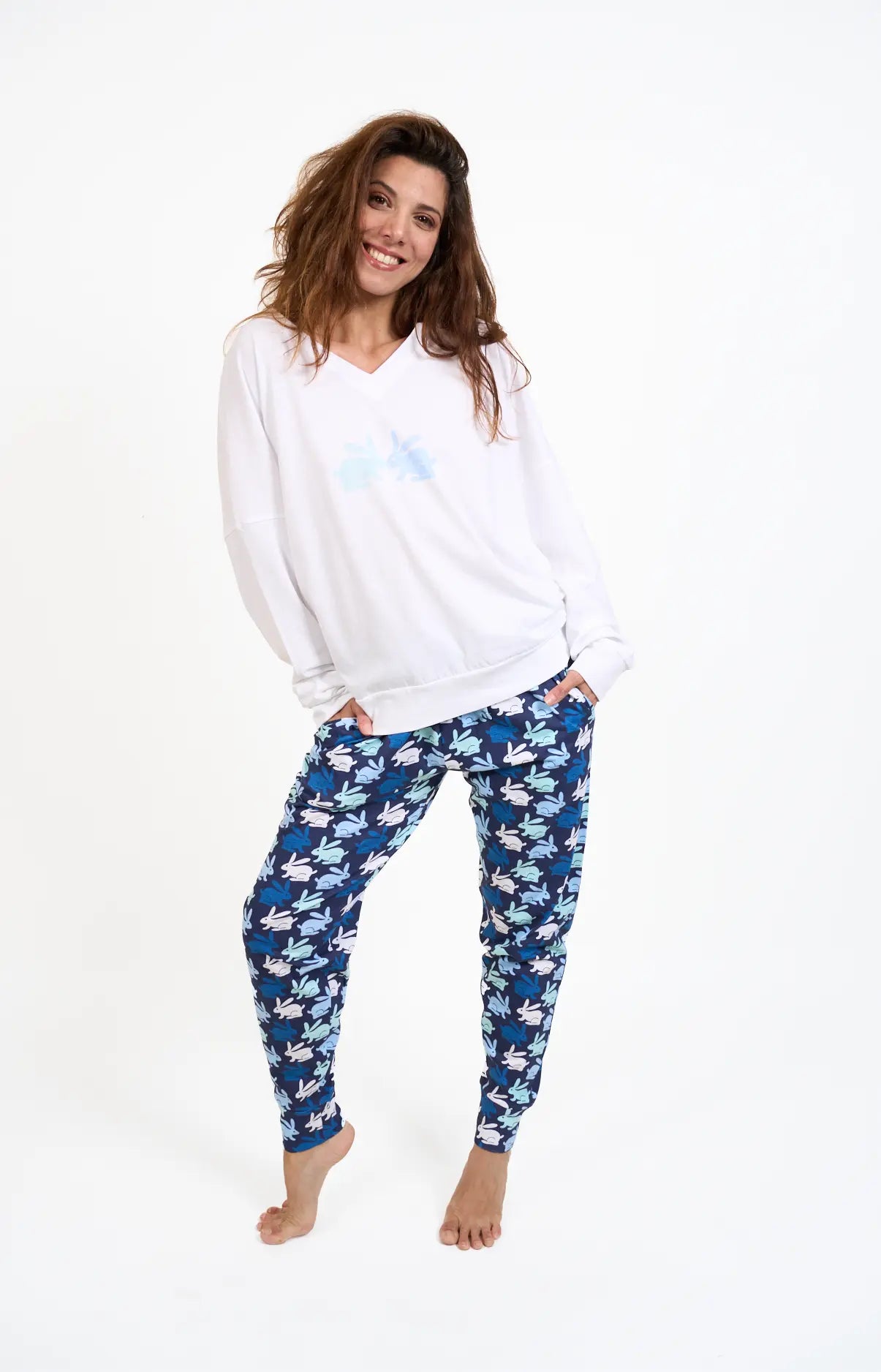 Pyjama long col V - LAPIN