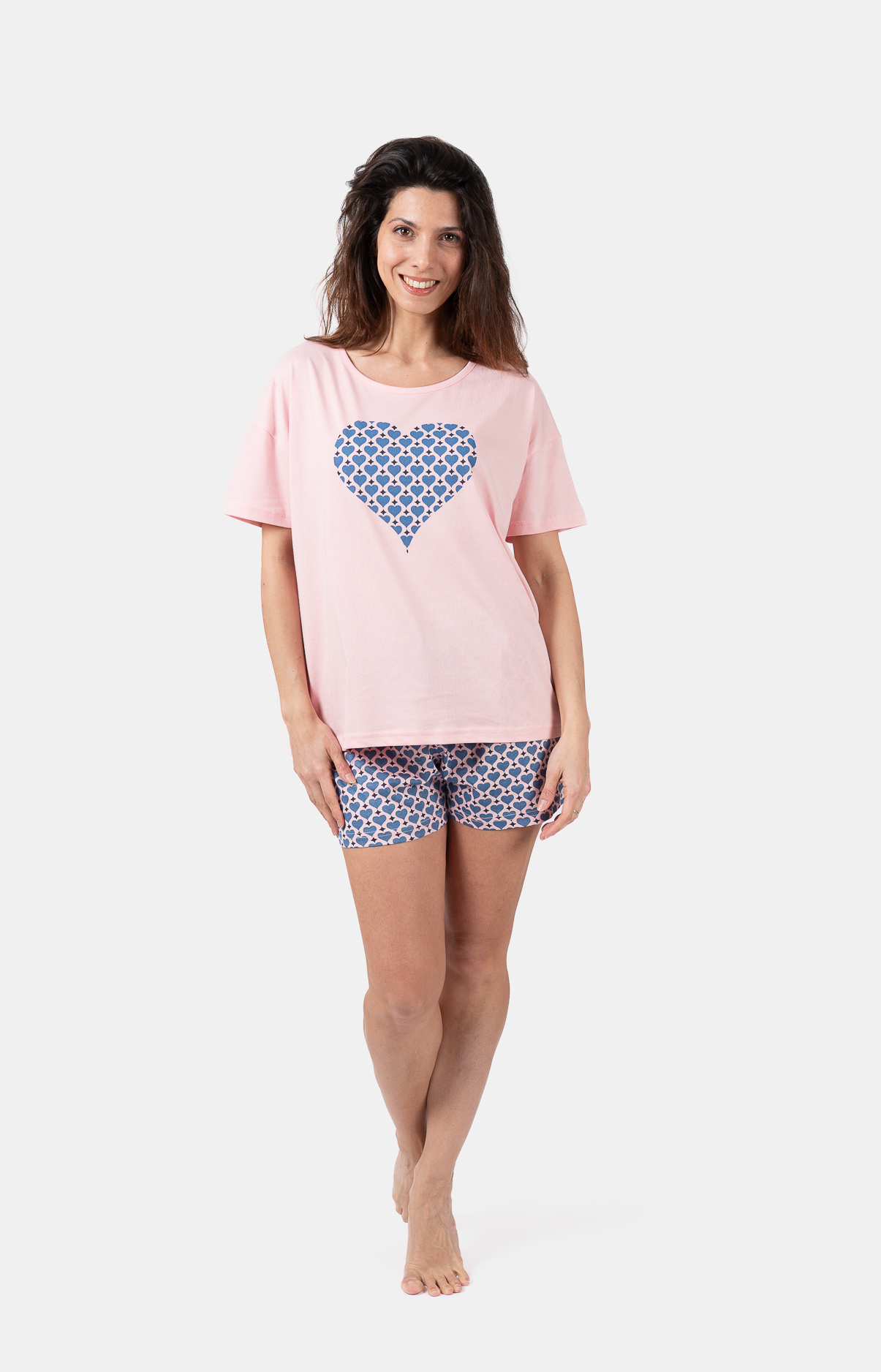 Pyjama femme court et t-shirt oversize col rond - 100% coton - CARD