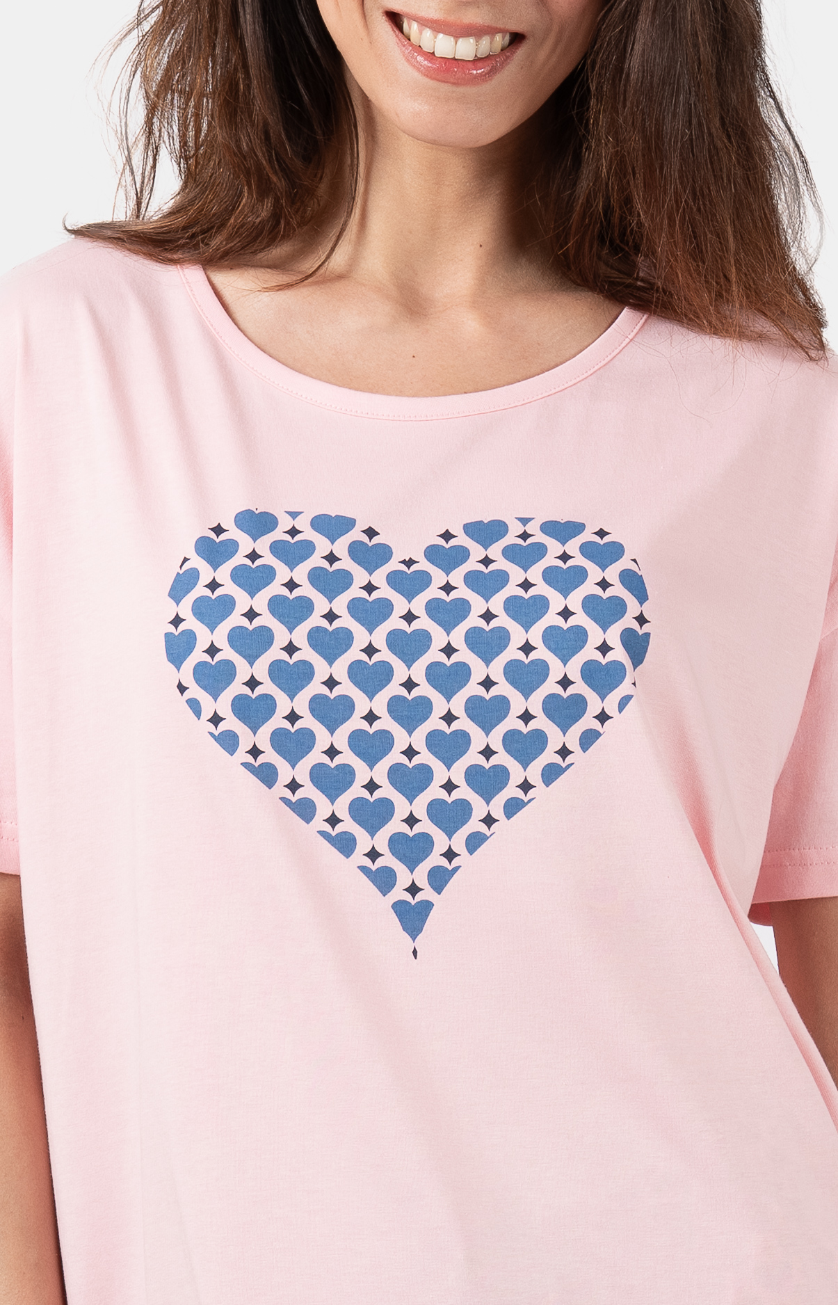 Pyjama femme court et t-shirt oversize col rond - 100% coton - CARD