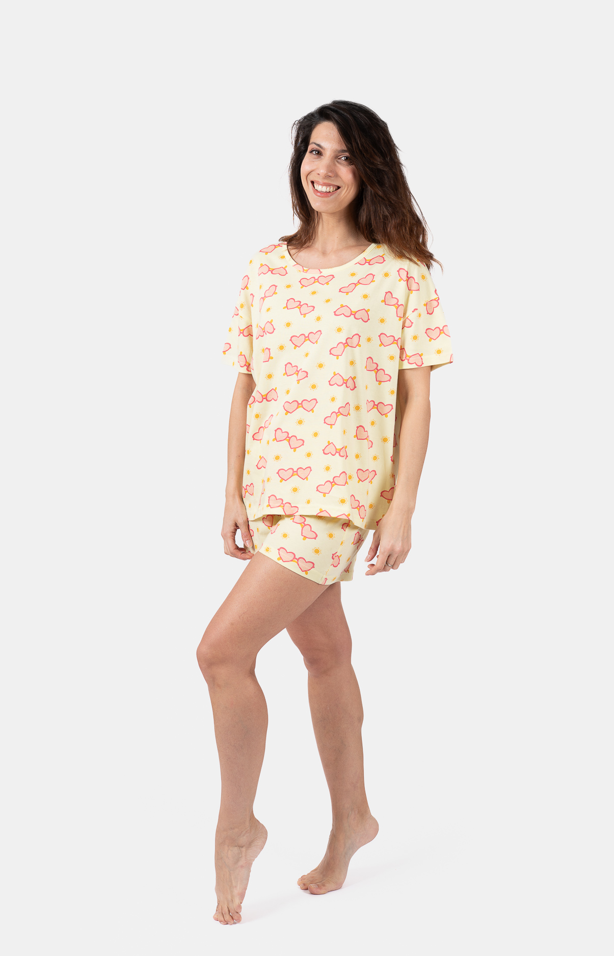 Pyjama femme court et t-shirt col rond oversize - 100% coton - GLASSES