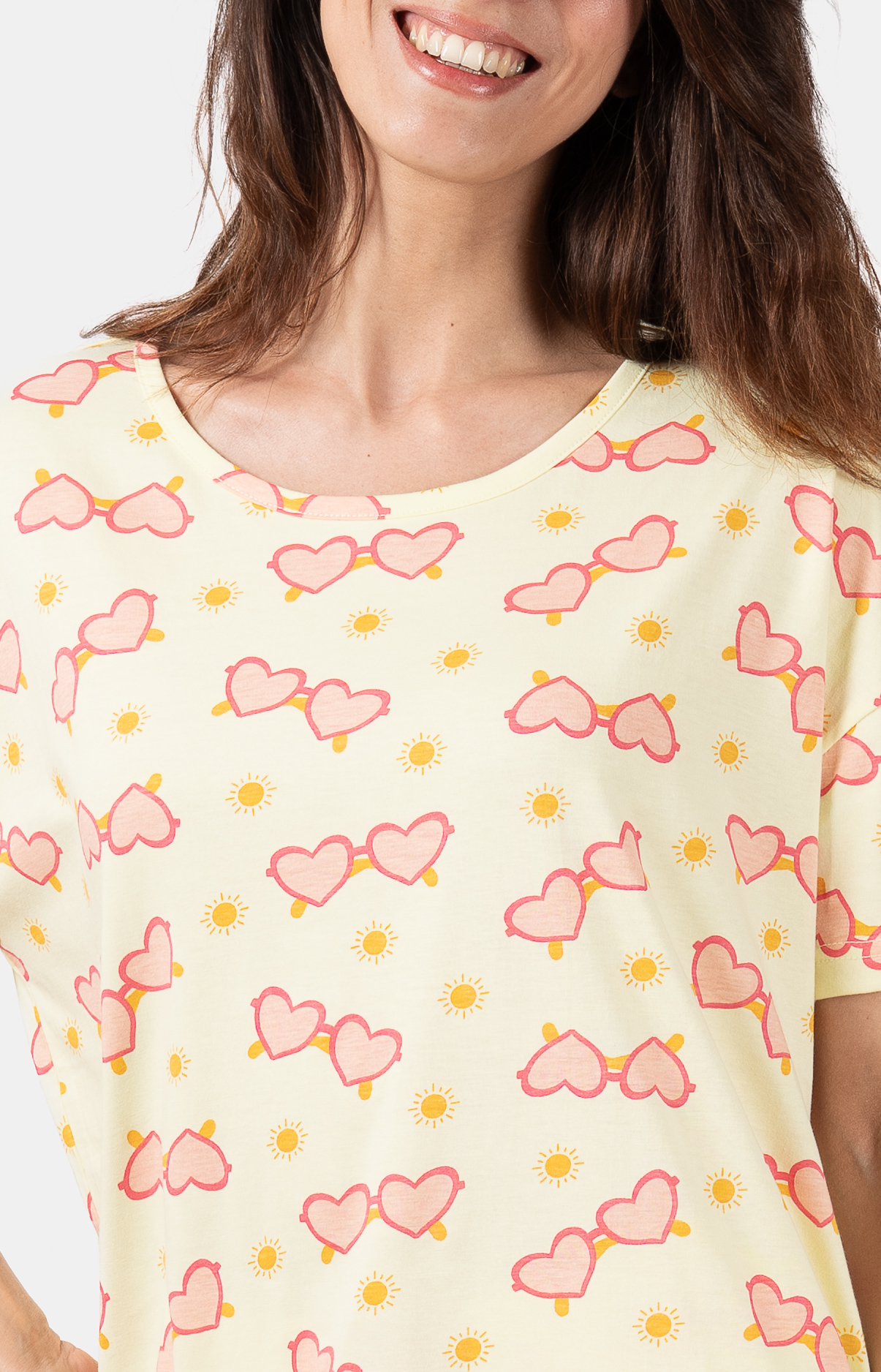 Pyjama femme court et t-shirt col rond oversize - 100% coton - GLASSES