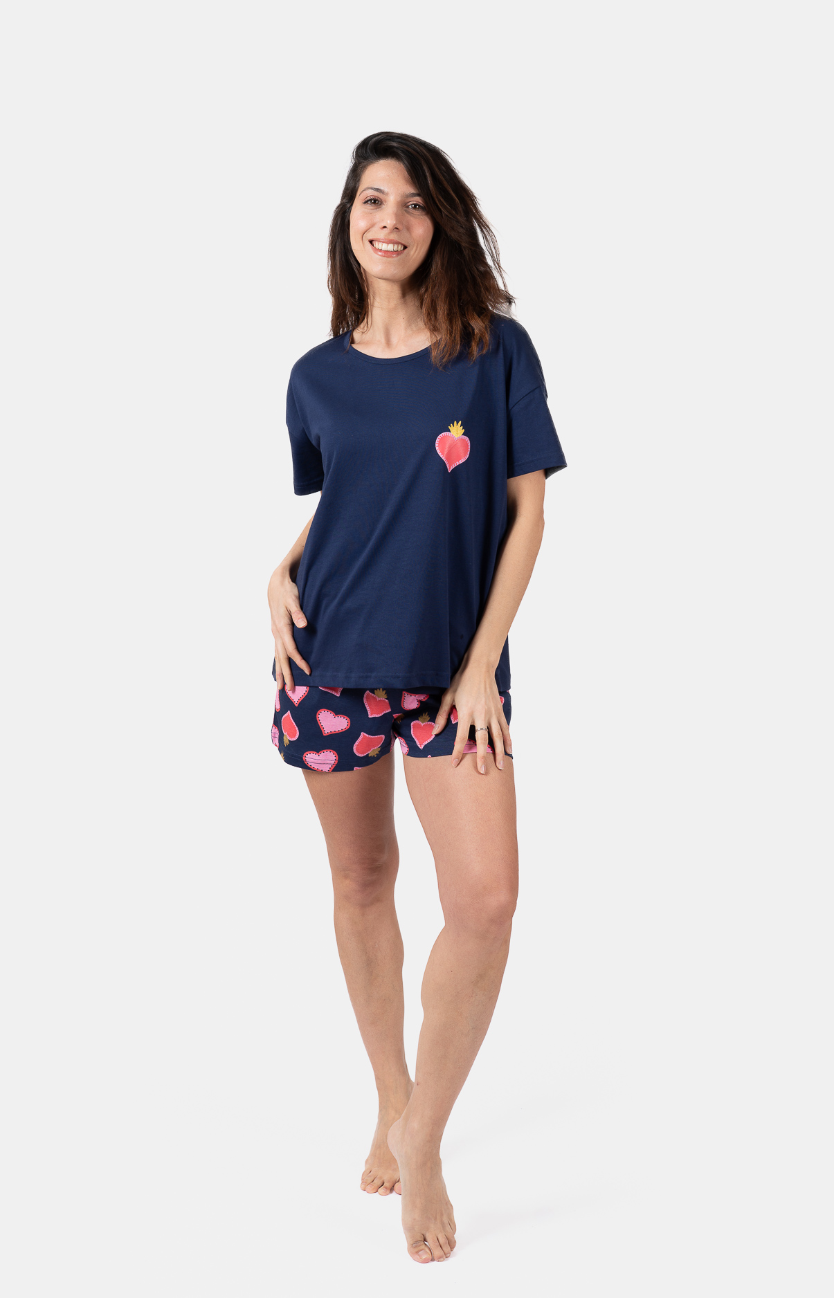 Pyjama femme court et t-shirt col rond oversize - 100% coton - MEXI