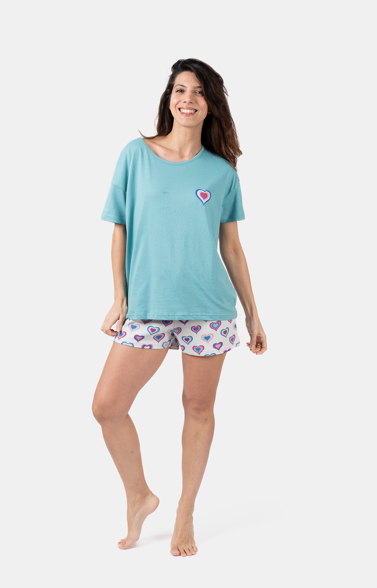 Pyjama femme court et t-shirt oversize col rond - 100% coton - RAINBOW