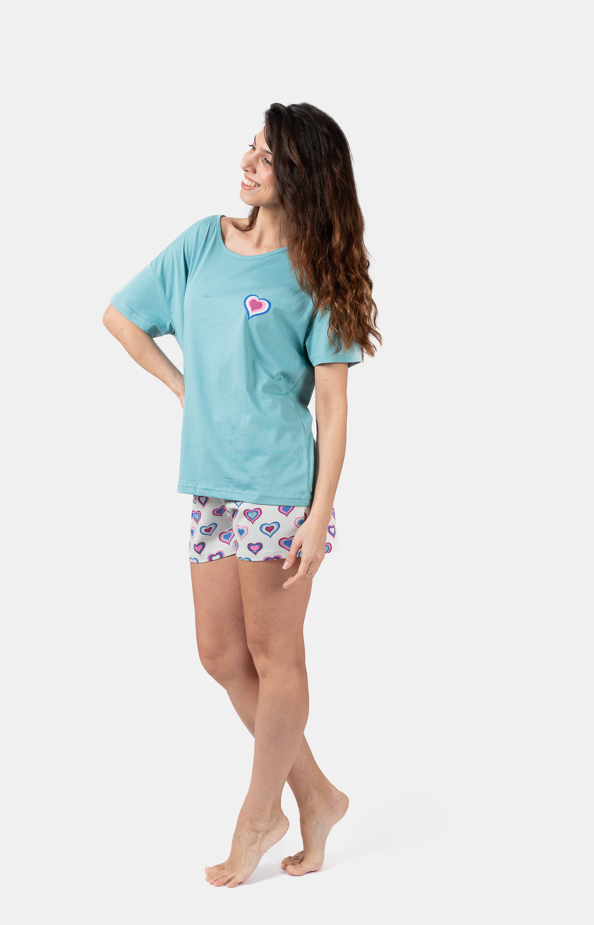 Pyjama femme court et t-shirt oversize col rond - 100% coton - RAINBOW