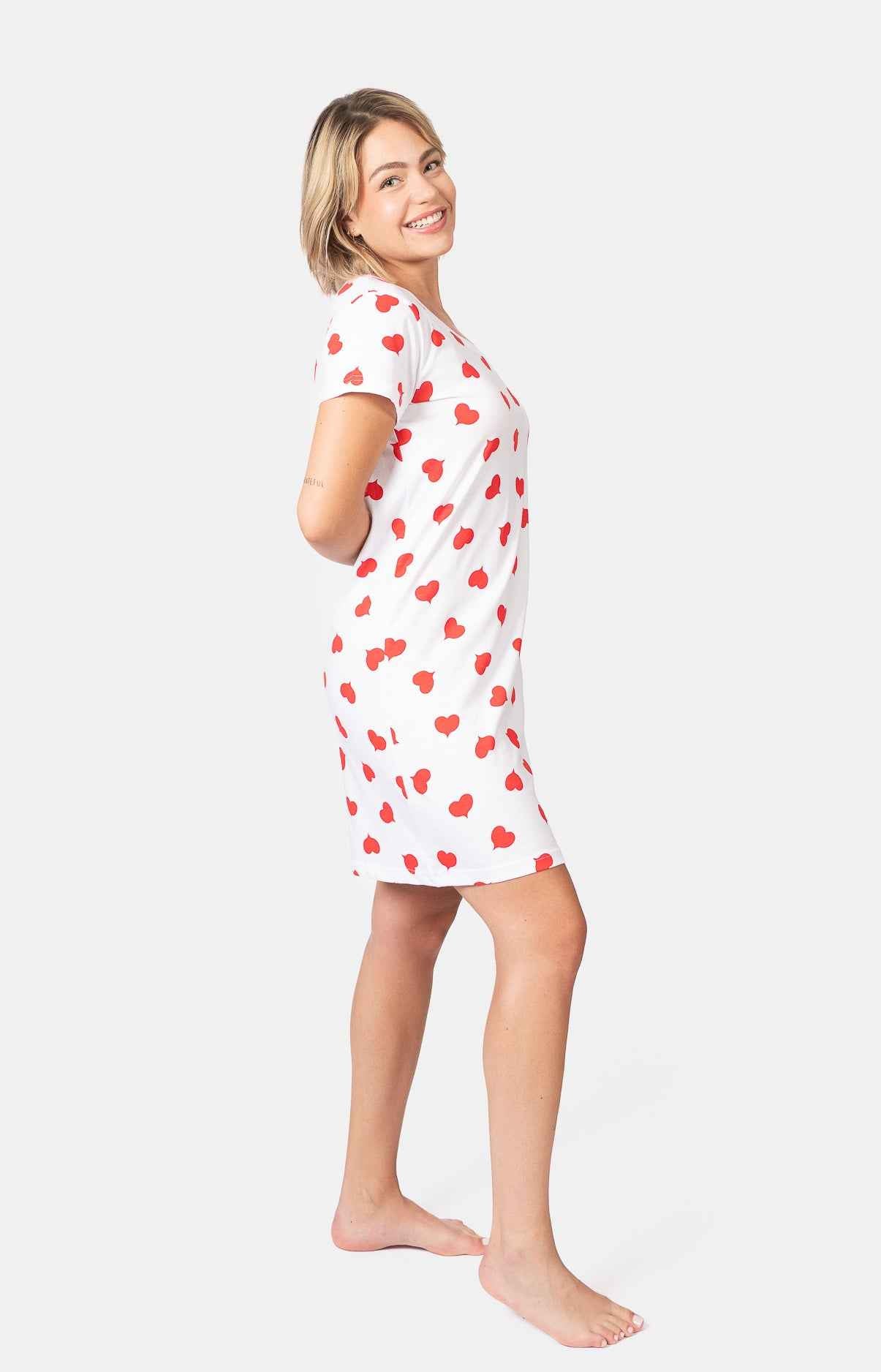 Chemise De Nuit Femme Longue En Coton Bresdk | Manches Longues, Imprimé Cœur | Tailles S à XXL | Confortable Pour L'hiver - 7