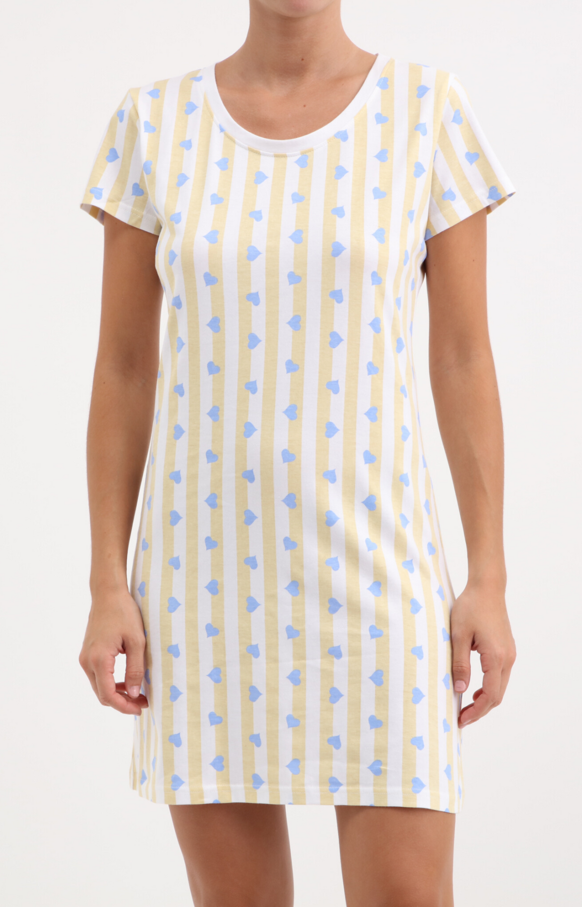 Chemise de nuit femme col rond - 100% coton - COREY - Taille S, Couleur Jaune