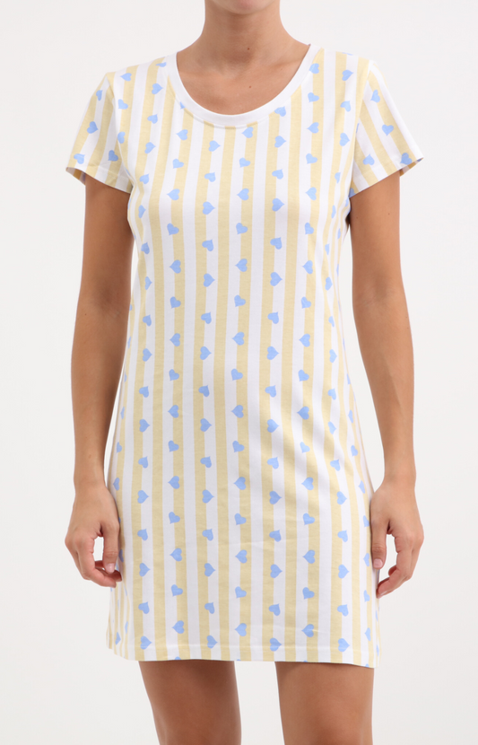 Chemise de nuit femme col rond - 100% coton - COREY - Taille S, Couleur Jaune
