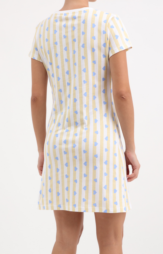 Chemise de nuit femme col rond - 100% coton - COREY - Taille M, Couleur Jaune