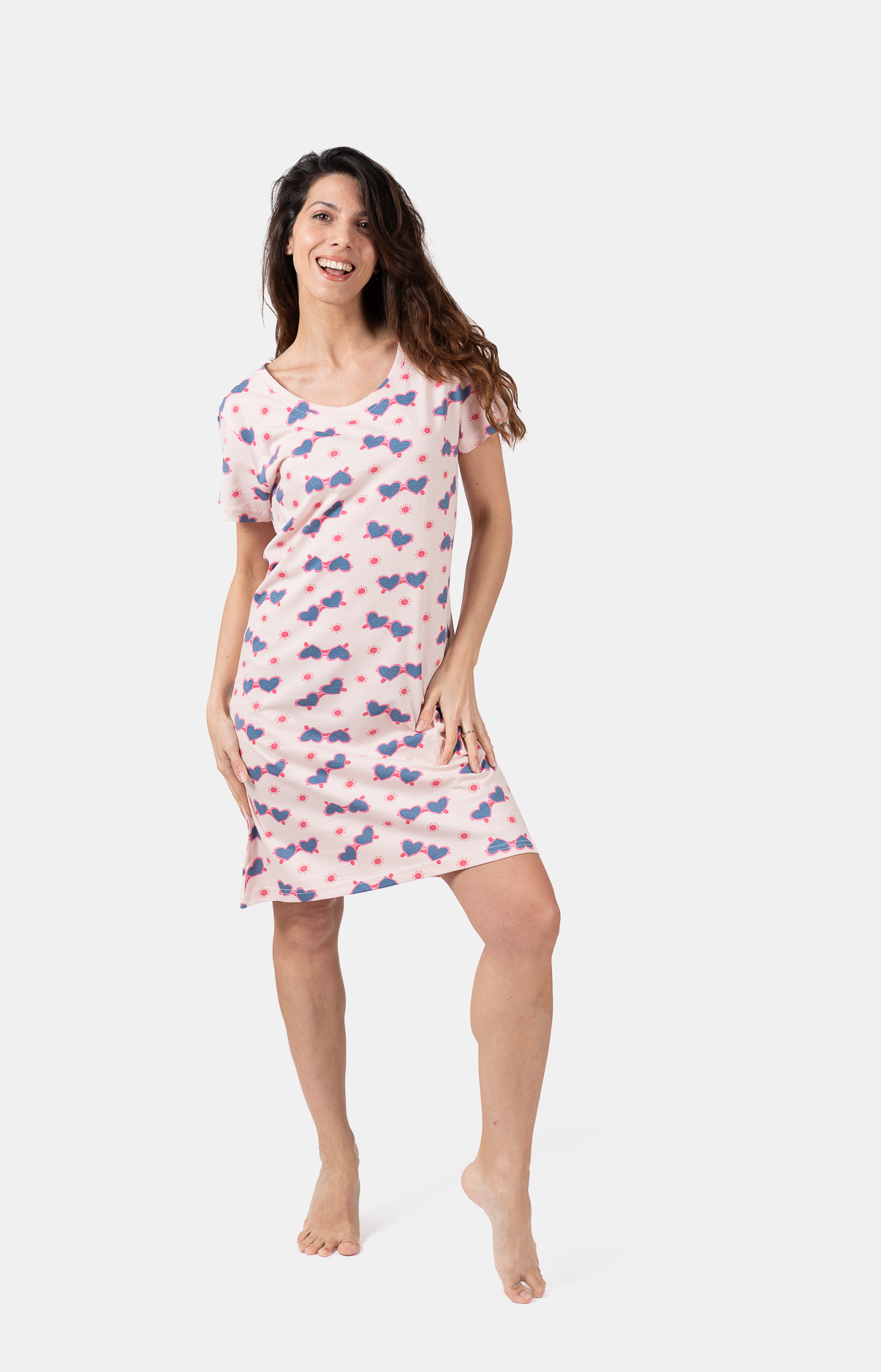Chemise de nuit femme col rond - 100% coton - GLASSES