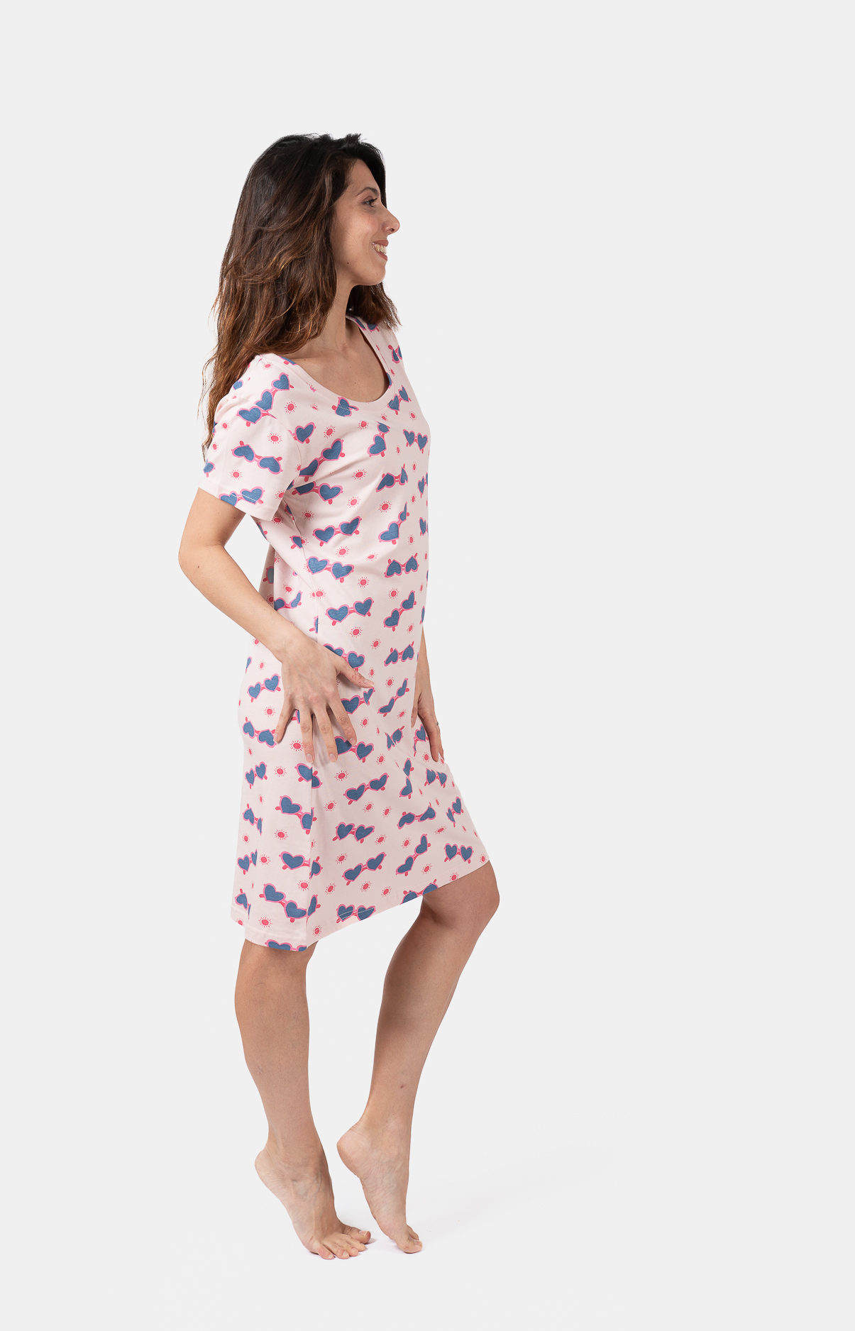 Chemise de nuit femme col rond - 100% coton - GLASSES
