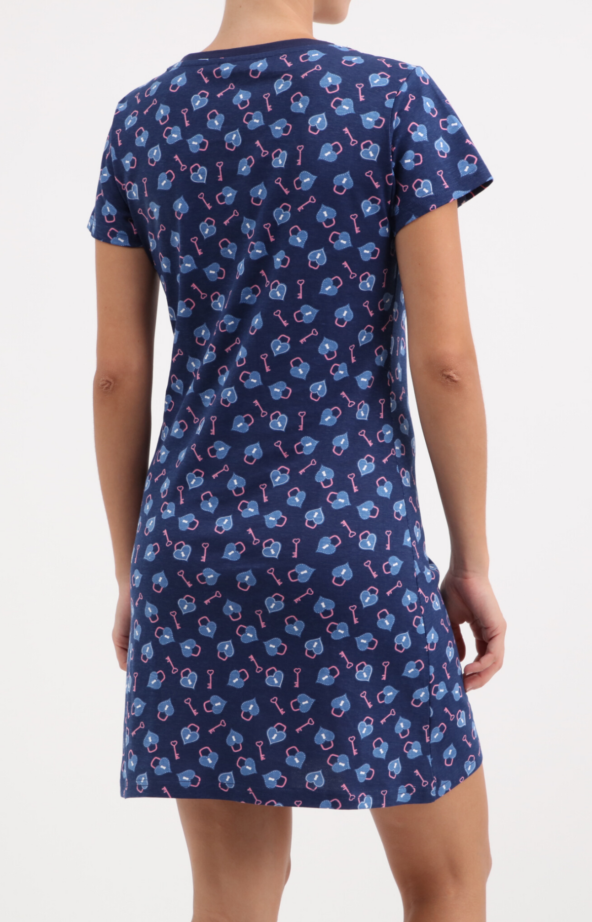Chemise de nuit femme col rond - 100% coton - KEYS - Taille M, Couleur Marine