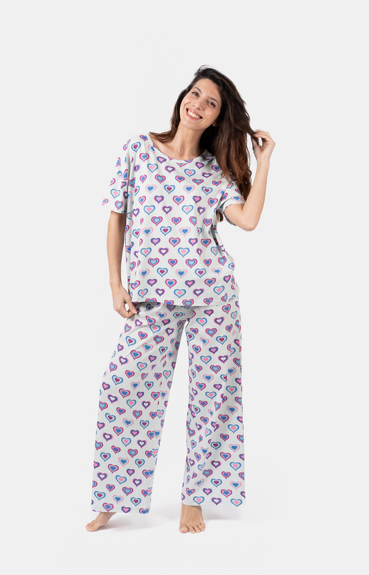 Pyjama Femme long oversize col rond - 100% coton - RAINBOW