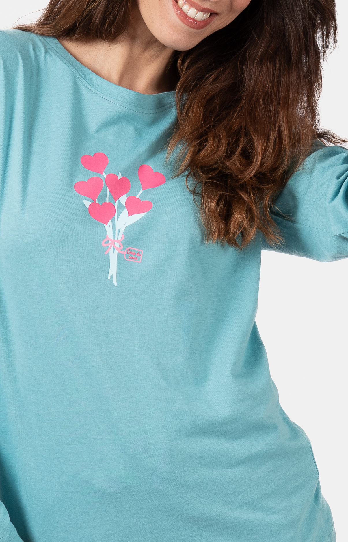 Pyjama Femme long col rond 100% coton- BOUQUET