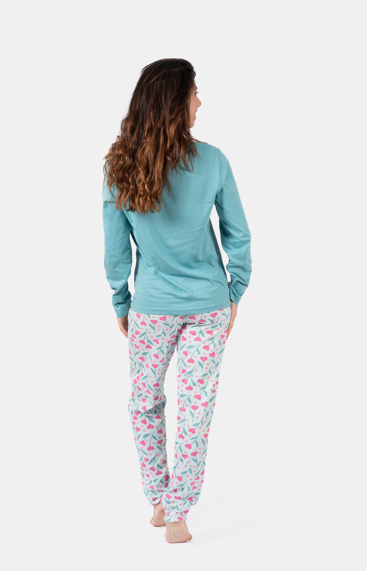 Pyjama Femme long col rond 100% coton- BOUQUET