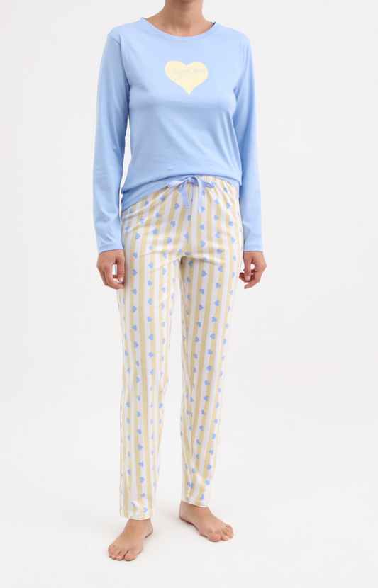 Pyjama Femme long col rond 100% coton- CORAY - Taille 36, Couleur Jaune