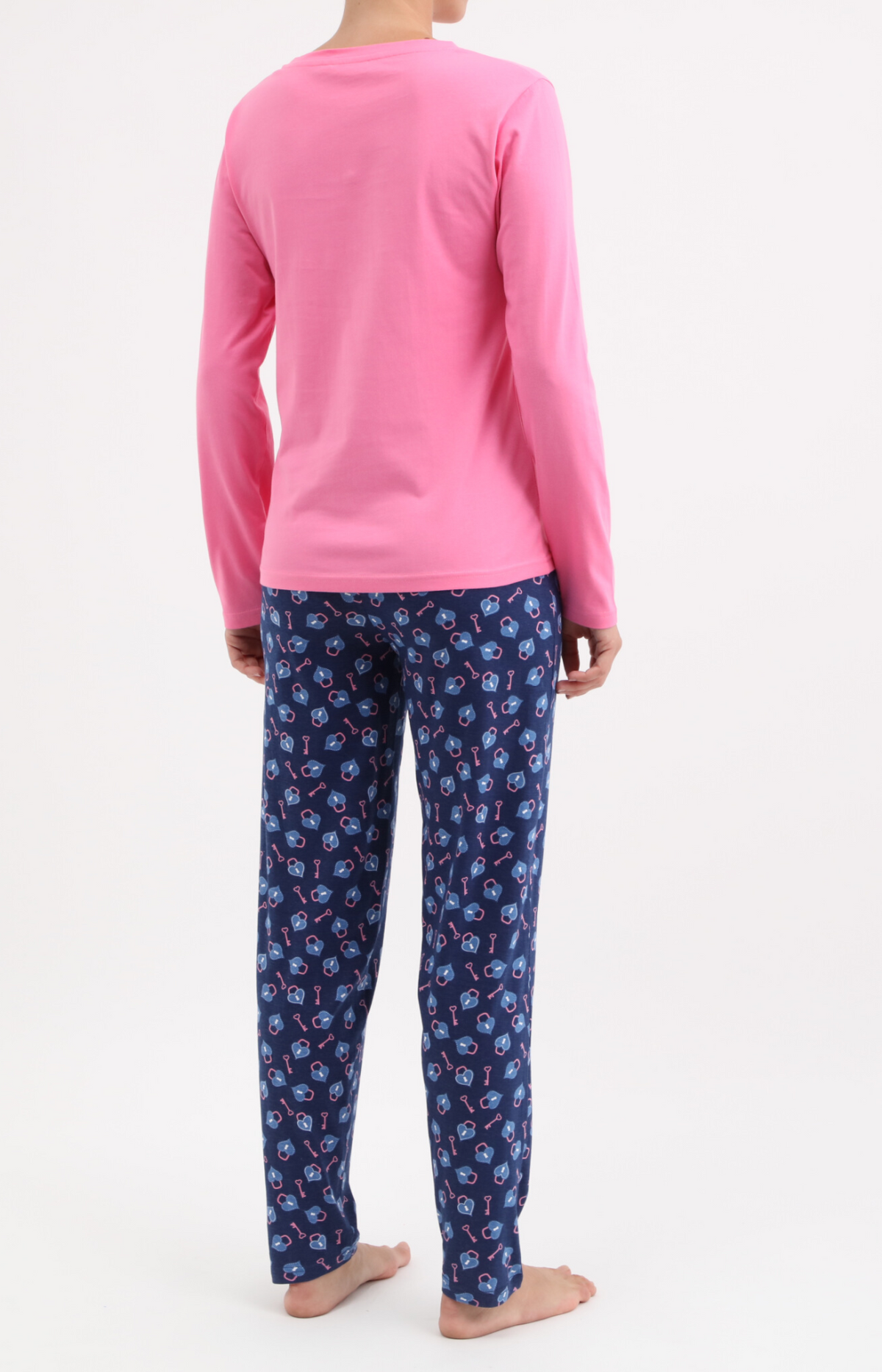Pyjama Femme long col rond 100% coton- KEYS - Taille 38, Couleur Marine