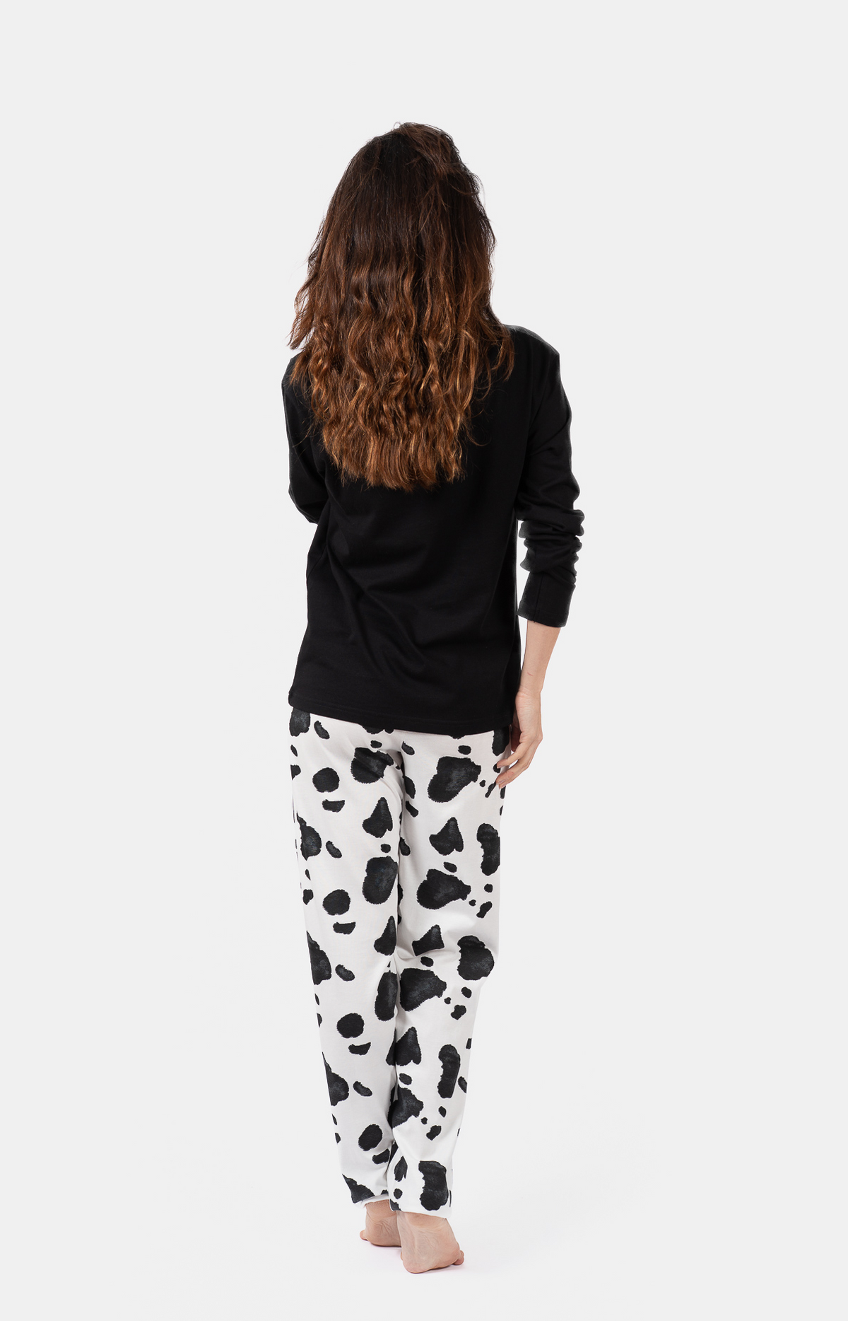 Pyjama Femme long col rond 100% coton- PEAU - Taille 40, Couleur Noir