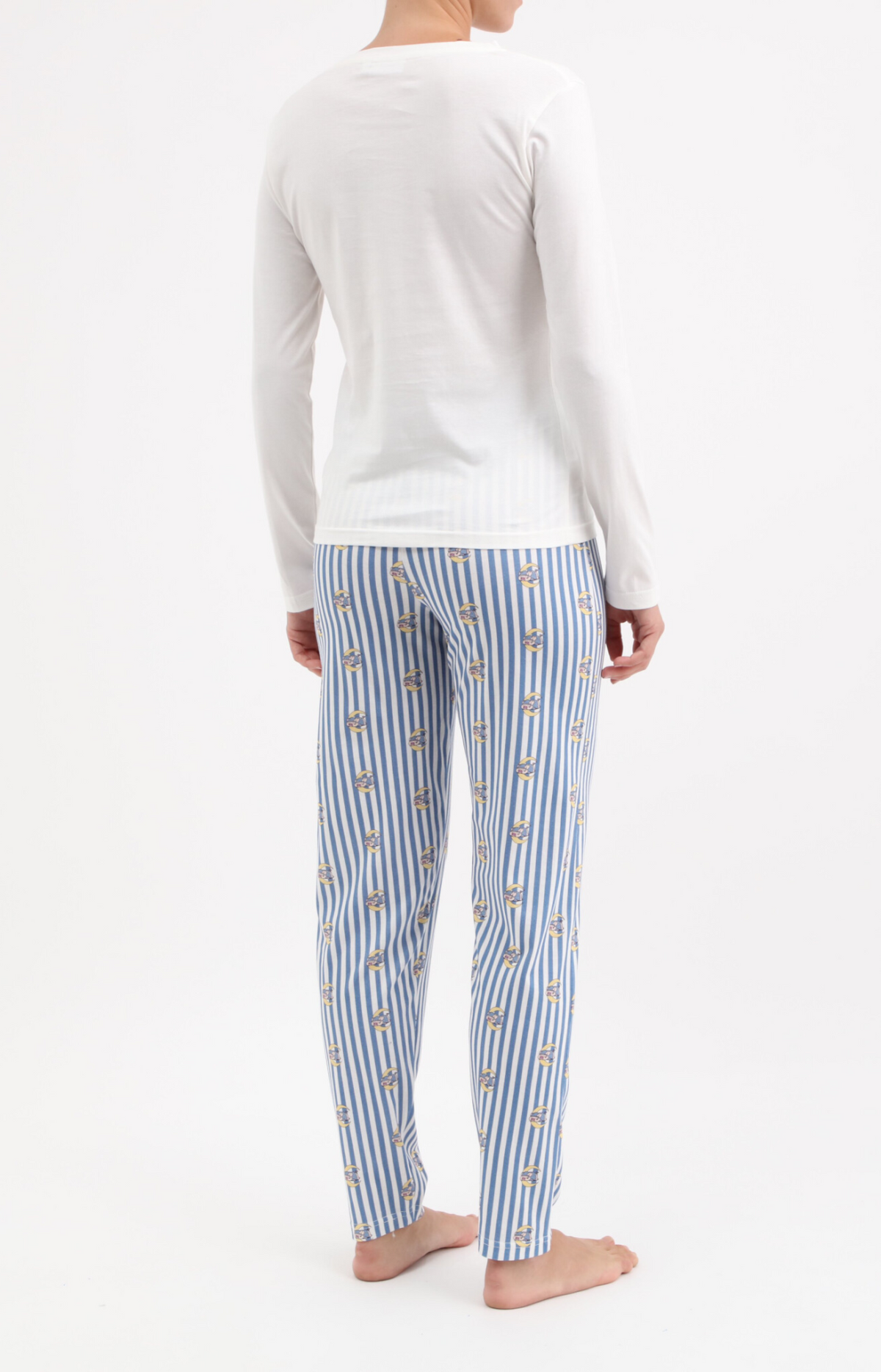 Pyjama Femme long col rond 100% coton- PIG - Taille 38, Couleur Ecru