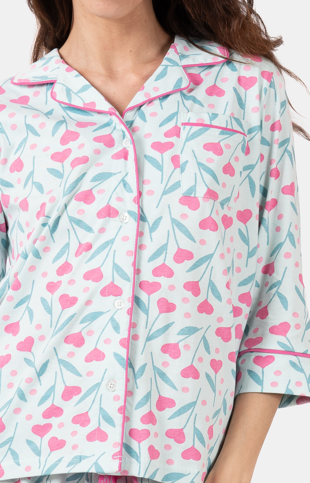 Pyjama femme coordonné court et veste boutonnée -100% coton - BOUQUET