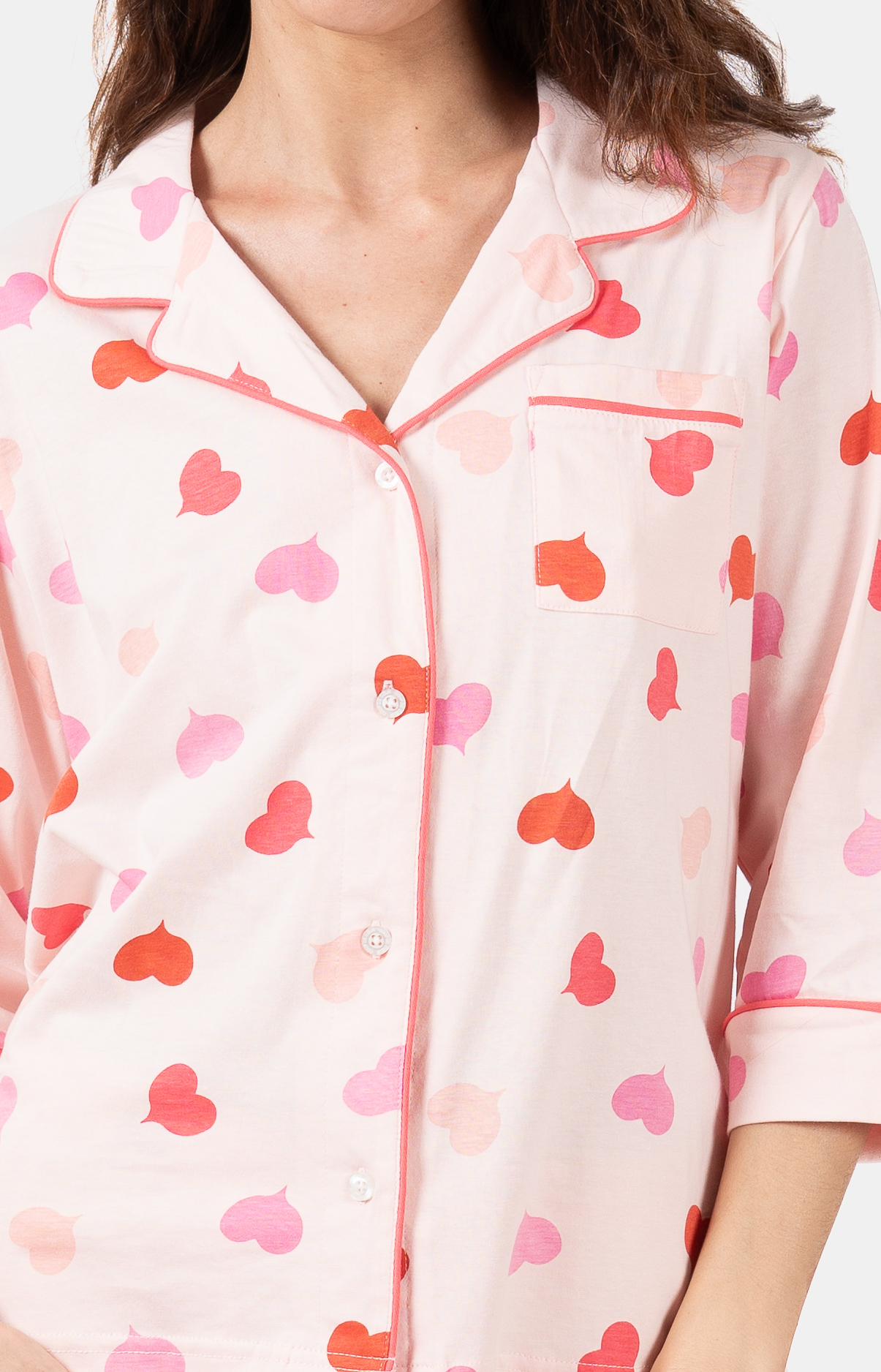Pyjama femme coordonné court et veste boutonnée -100% coton - COEURS